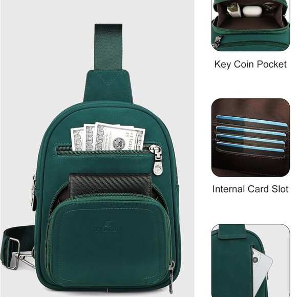 Women Sling Bags Designer Crossbody Bag, PU Leather Sling Purse Multi-Pocket Pac - Picture 4 of 9